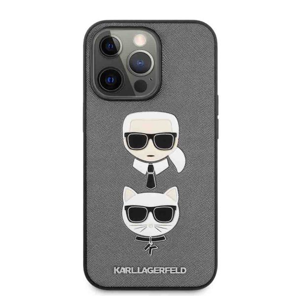 Karl Lagerfeld PU Saffiano Case With Embossed Karl & Choupette Head For iPhone 13 Pro (6.1 ) - Silver Online Sale