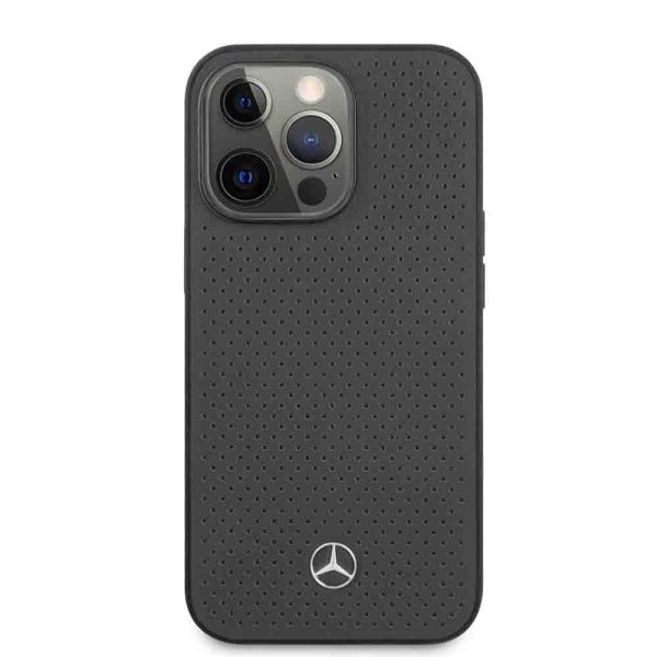 Mercedes Benz Genuine Leather Hard Case Perforated Metal Star Logo For iPhone 13 Pro (6.1 ) - Grey Cheap