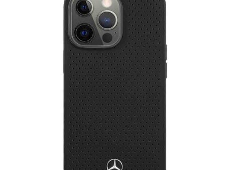 Mercedes Benz Genuine Leather Hard Case Perforated Metal Star Logo For iPhone 13 (6.1 ) - Black For Sale