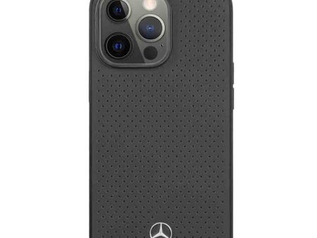 Mercedes Benz Genuine Leather Hard Case Perforated Metal Star Logo For iPhone 13 Pro Max (6.7 ) - Gray Cheap