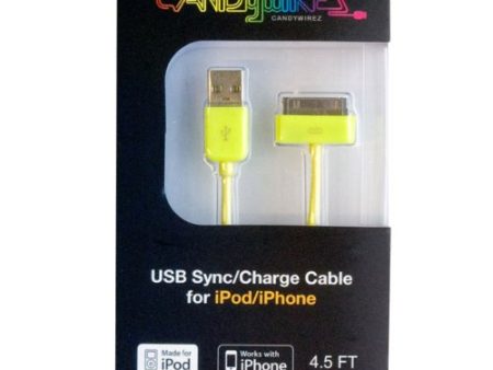 CandyWirez Extra Long Apple iPod iPhone iPad USB Cable 4.5ft 1.4m Yellow on Sale